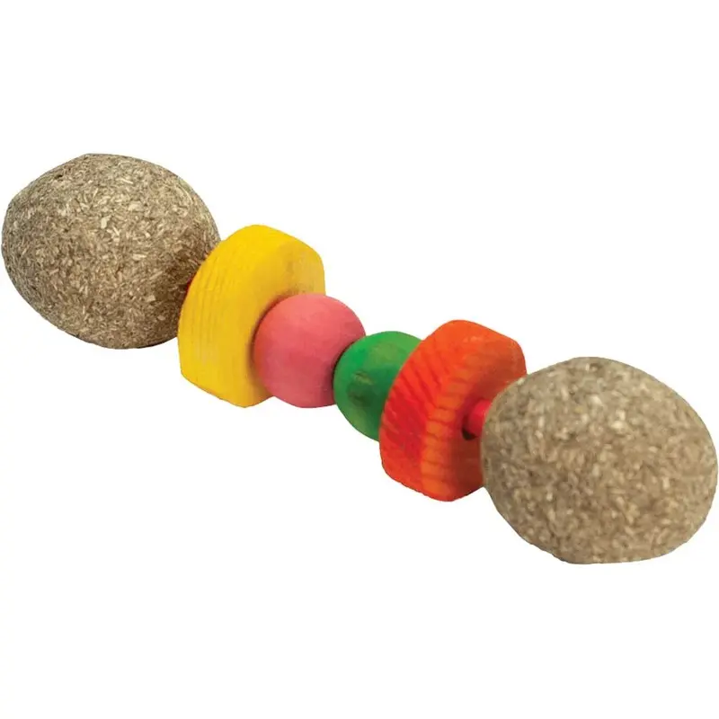 A&E SMALL PET TOY - NIBBLES - TIMOTHY HAY DUMBBELL W WOODEN BLOCKS