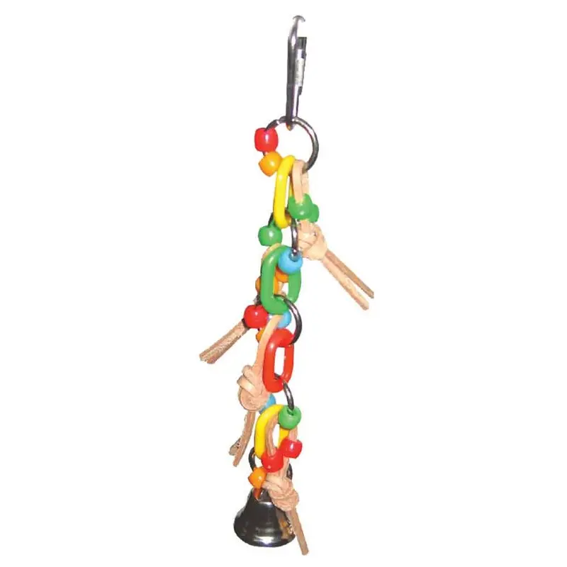 HAPPY BEAK BIRD TOY - PLASTIC CHAIN W LEATHER & BELL