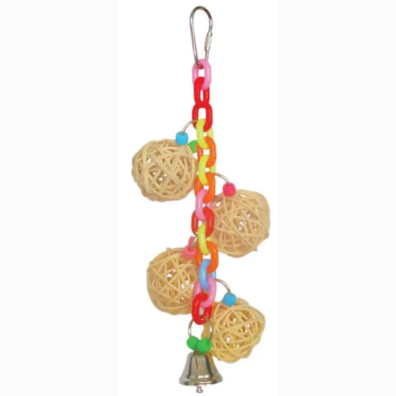 HAPPY BEAK BIRD TOY - 4 VINE BALLS ON CHAIN W BELL