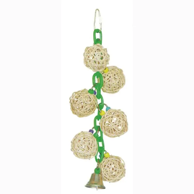HAPPY BEAK BIRD TOY - 6 VINE BALLS ON CHAIN W BELL