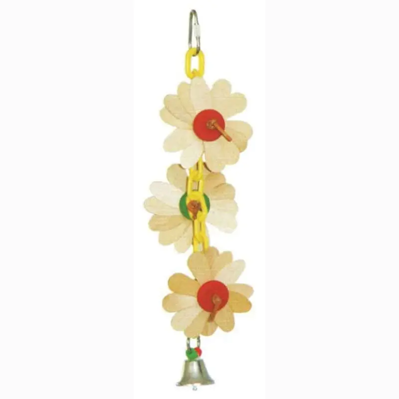HAPPY BEAK BIRD TOY - WOODEN FLOWER ON CHAIN W BELL