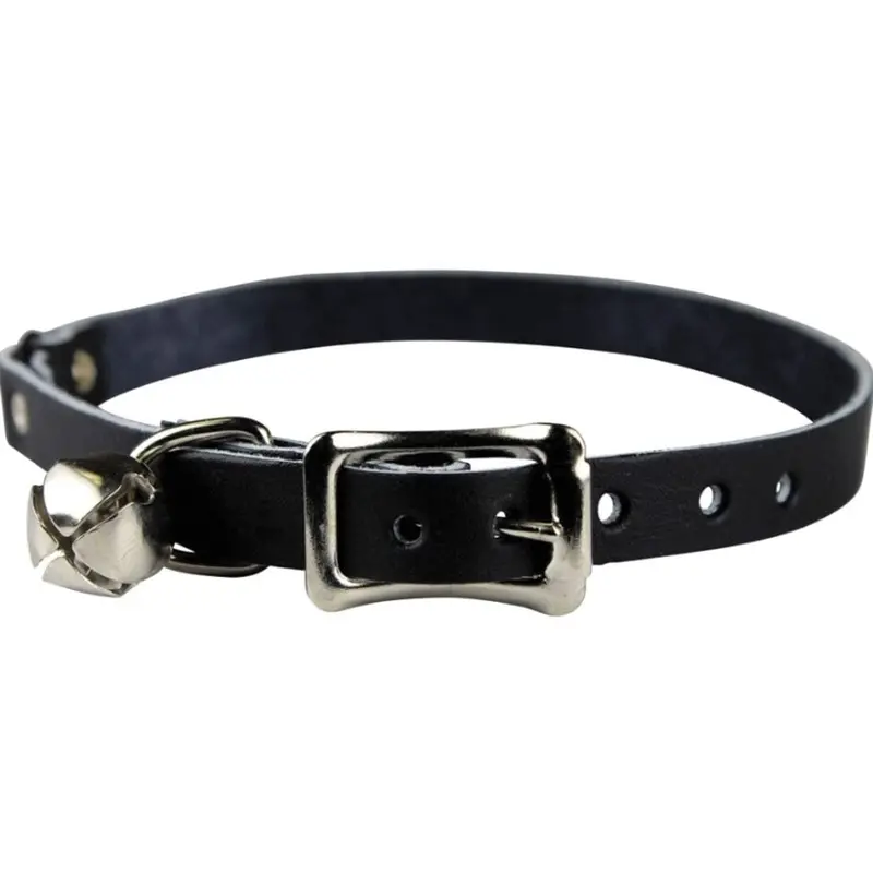 Signature Leather Cat Collar - Safety Stretch - Black - 8-12 in