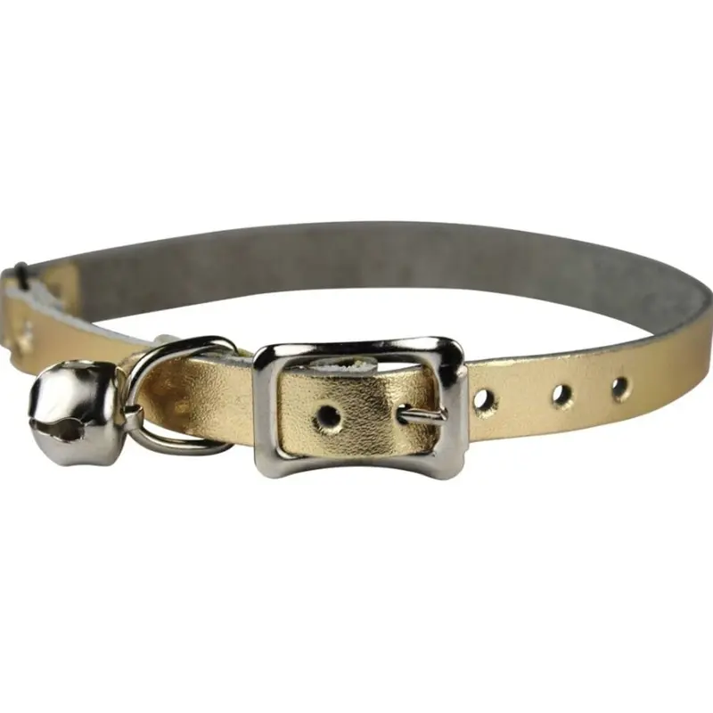 Signature Leather Cat Collar - Safety Stretch - Gold - 8-12 in