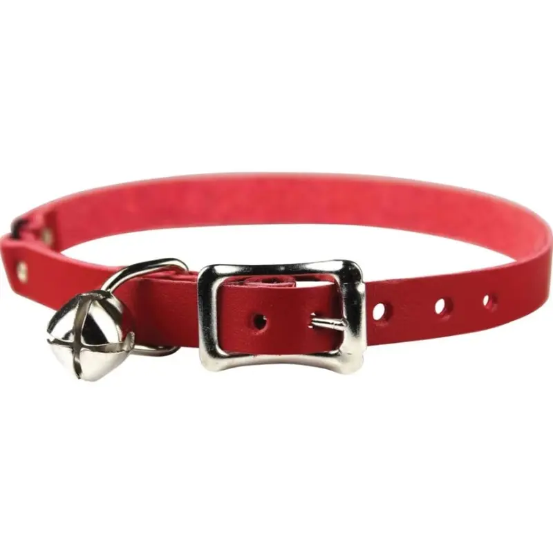 Signature Leather Cat Collar - Safety Stretch - Red - 8-12 in