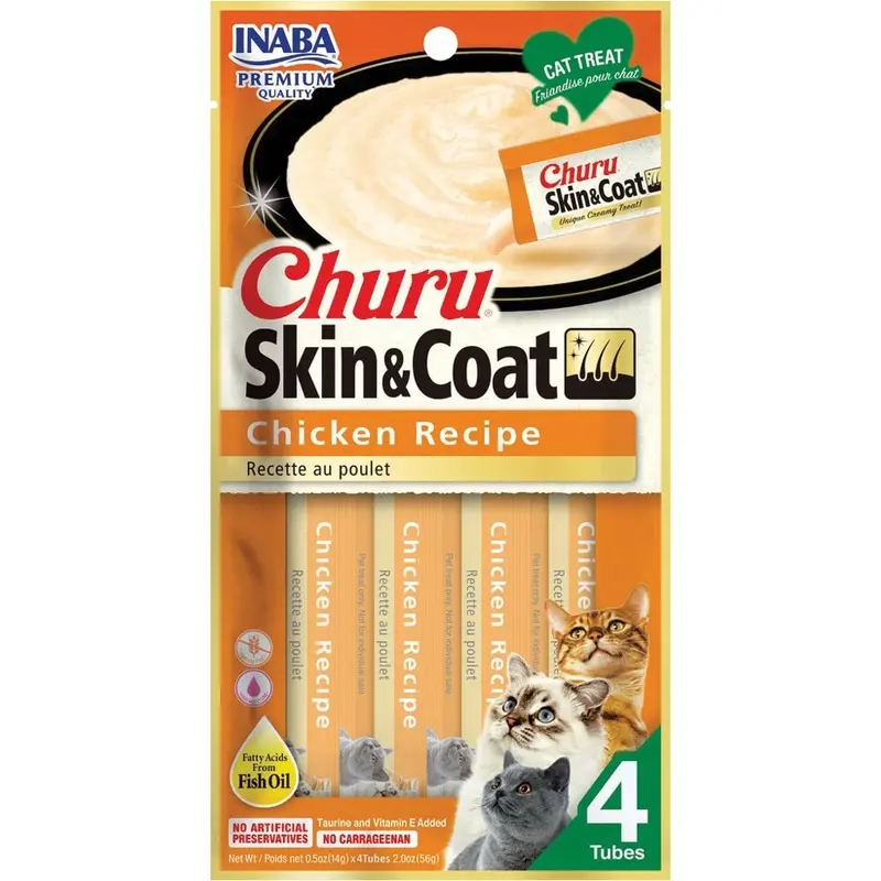 Inaba Churu Skin & Coat Cat Treats - Chicken - 2 oz