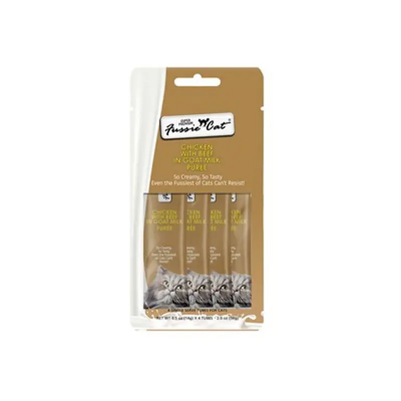 Fussie Cat - Chicken & Beef Goat Milk Puree Cat Treat 4pk