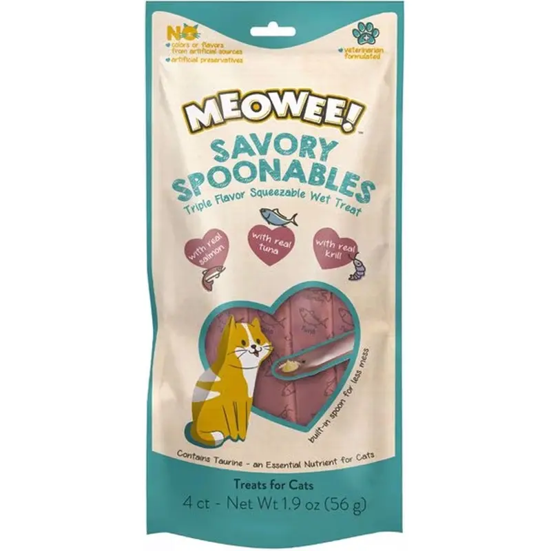 Meowee - Spoonables Salmon,Tuna&Krill Cat Treat 4pk
