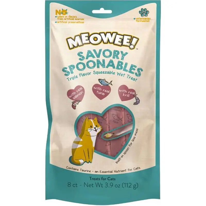 Meowee - Spoonables Salmon,Tuna&Krill Cat Treat 8pk