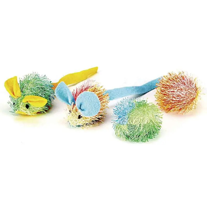 Catnip Stringy Mouse and Ball - 4 pk