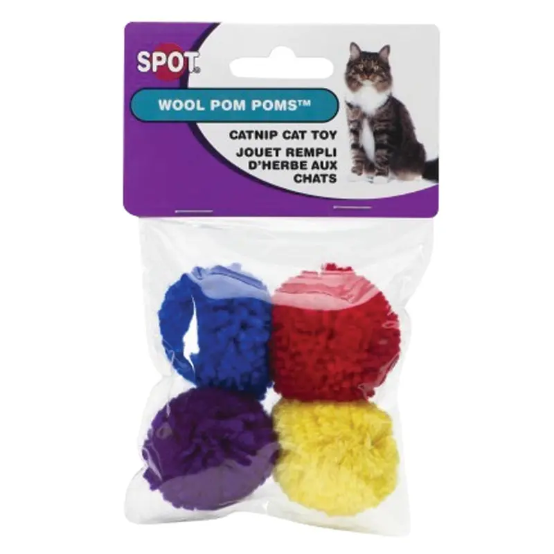 Ethical Cat Toy - Wool Pom Poms w/ Catnip - 4pk