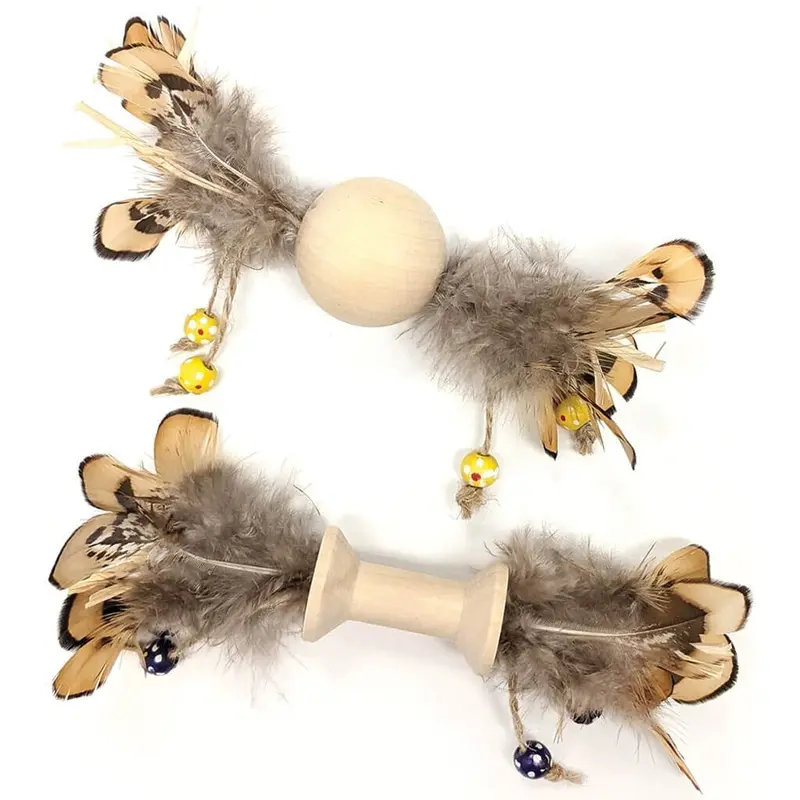 Spot - Love The Earth Cat Toy - Natural Wood & Feathers