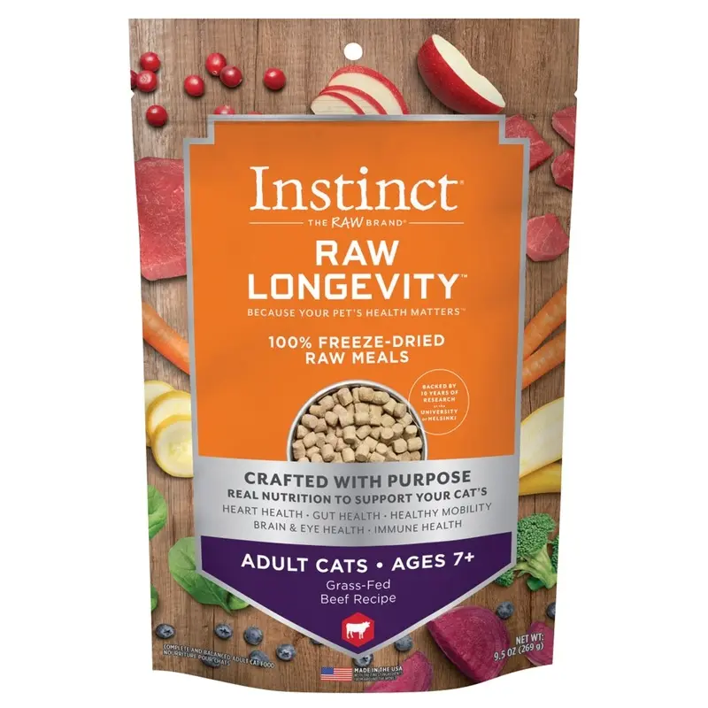 NV INSTINCT LONGEVITY CAT FOOD - 100% FD RAW SENIOR 7+ - BEEF - 9.5 OZ