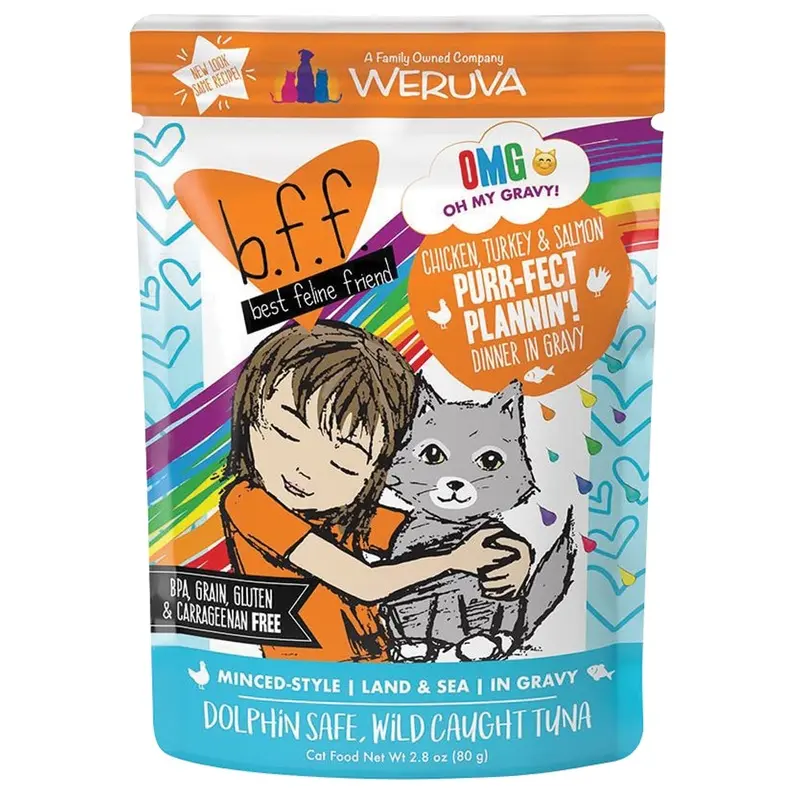 Weruva BFF OMG Purr-Fect Plannin'! - Chkn/Tky/Slmn - 2.8 oz Pouch