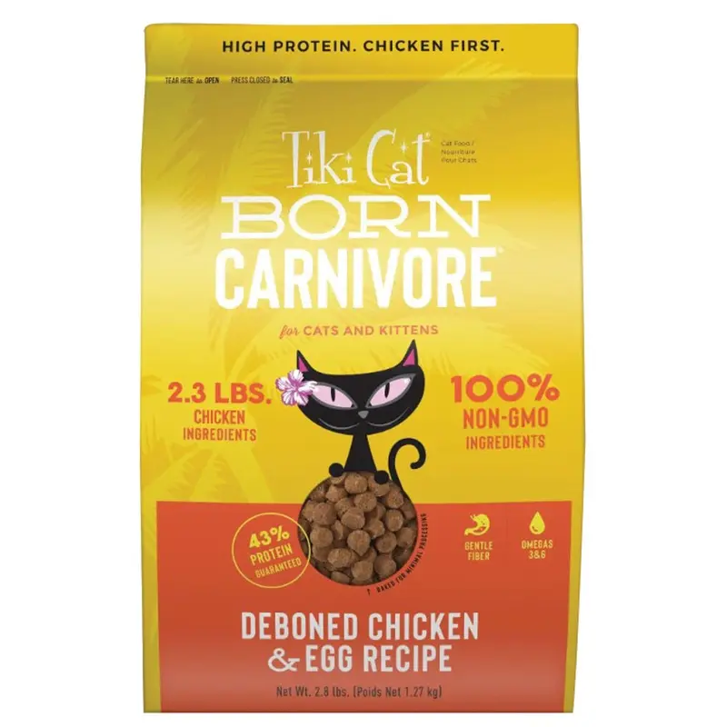 TIKI CAT KIBBLE - BORN CARNIVORE - CHICKEN AND EGGS - 11.1 LB