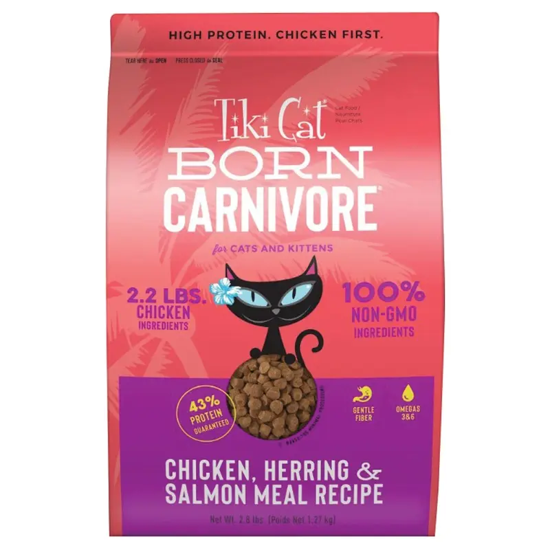 TIKI CAT KIBBLE - BORN CARNIVORE - CHKN/HERRING/SLMN - 11.1 LB