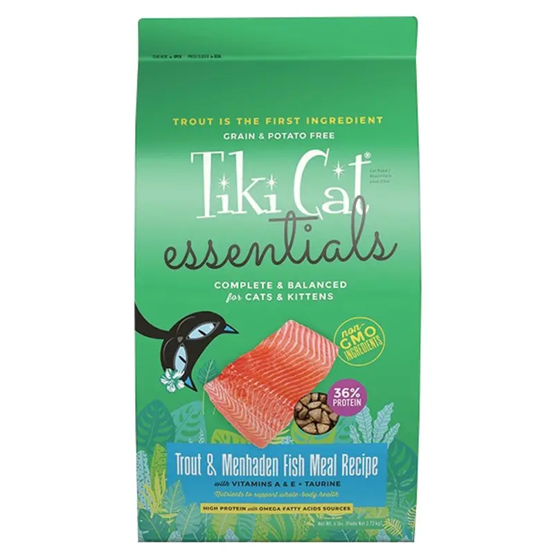 TIKI CAT KIBBLE - ESSENTIALS - TROUT AND MENHADEN - 6 LB