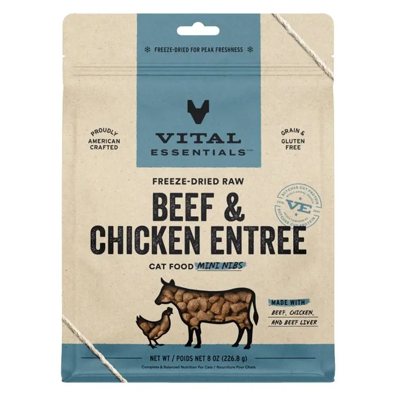 VITAL ESSENTIALS - FD MINI NIBS BEEF & CHICKEN ENTREE CAT FOOD 8OZ.
