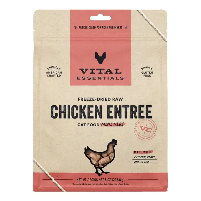 VITAL ESSENTIALS - FD MINI NIBS CHICKEN ENTREE CAT FOOD 8OZ.