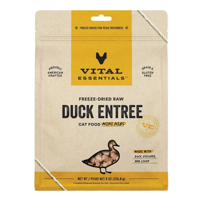 VITAL ESSENTIALS - FD MINI NIBS DUCK ENTREE CAT FOOD 8OZ.