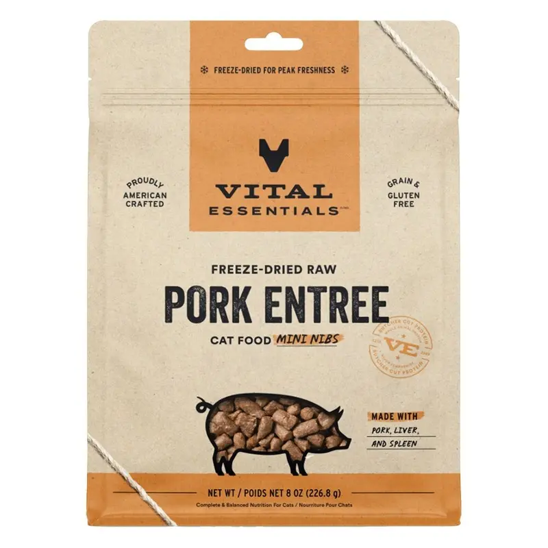 VITAL ESSENTIALS - FD MINI NIBS PORK ENTREE CAT FOOD 8OZ.