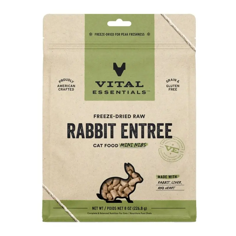 VITAL ESSENTIALS - FD MINI NIBS RABBIT ENTREE CAT FOOD 8OZ.