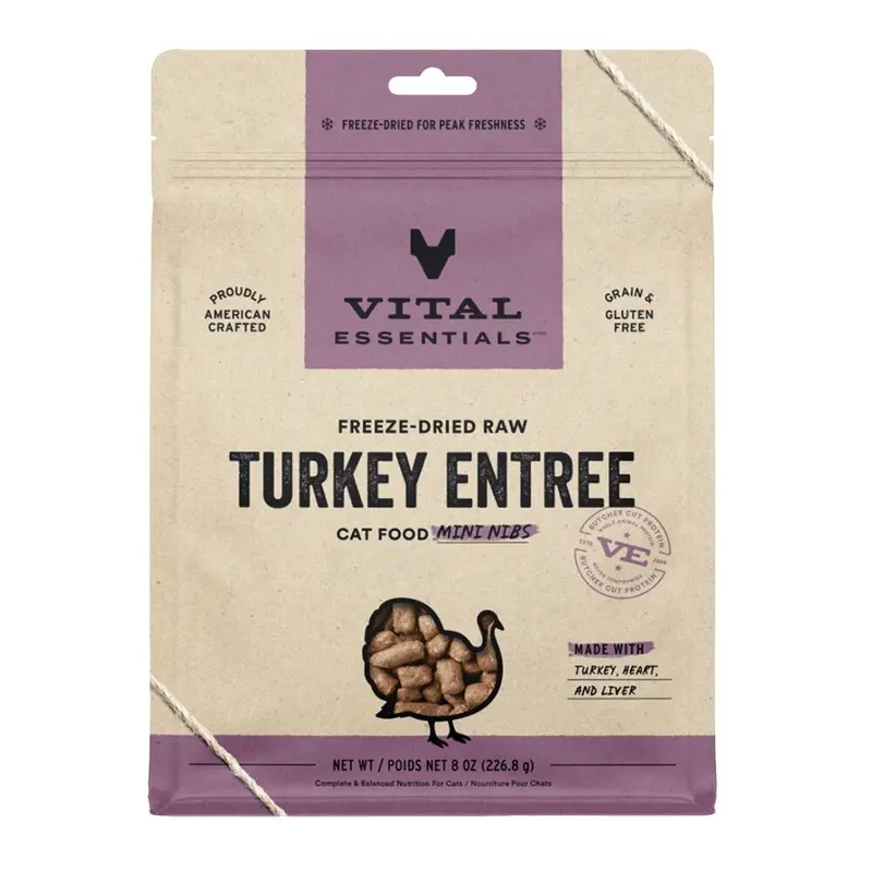 VITAL ESSENTIALS - FD MINI NIBS TURKEY ENTREE CAT FOOD 8OZ.