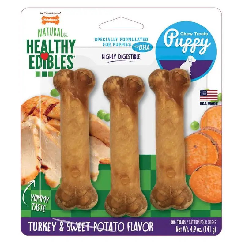 Nylabone - Healthy Edibles Puppy Turk/Swt Pot Reg 3pk
