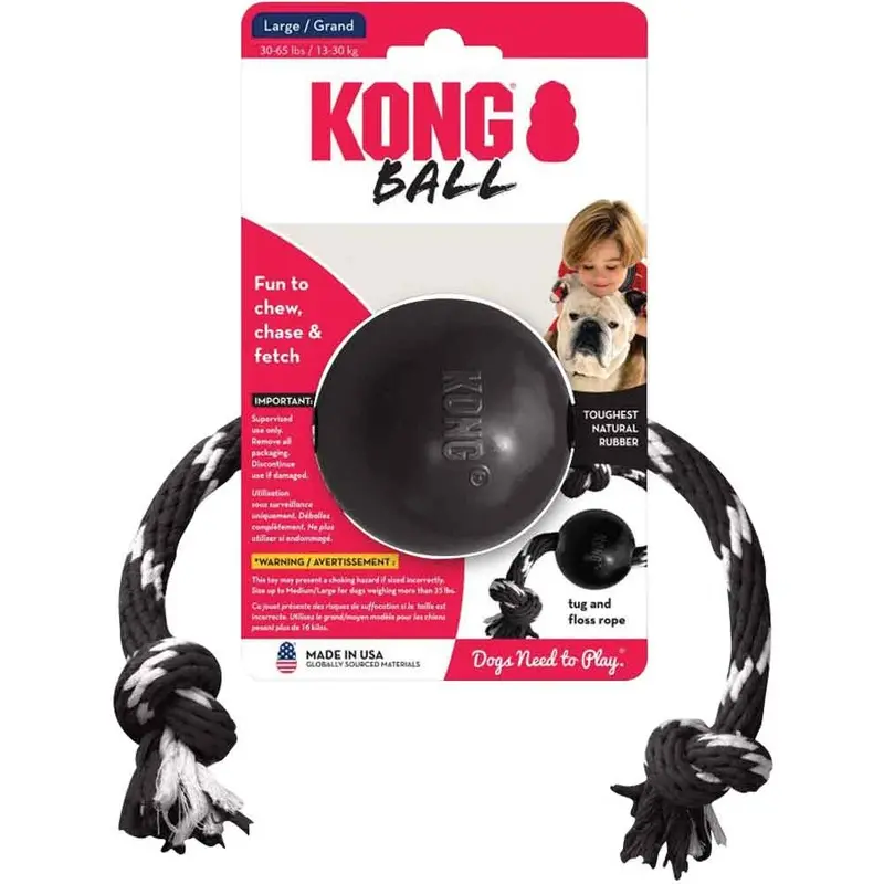 Kong - Extreme Ball with Rope - Black - Large