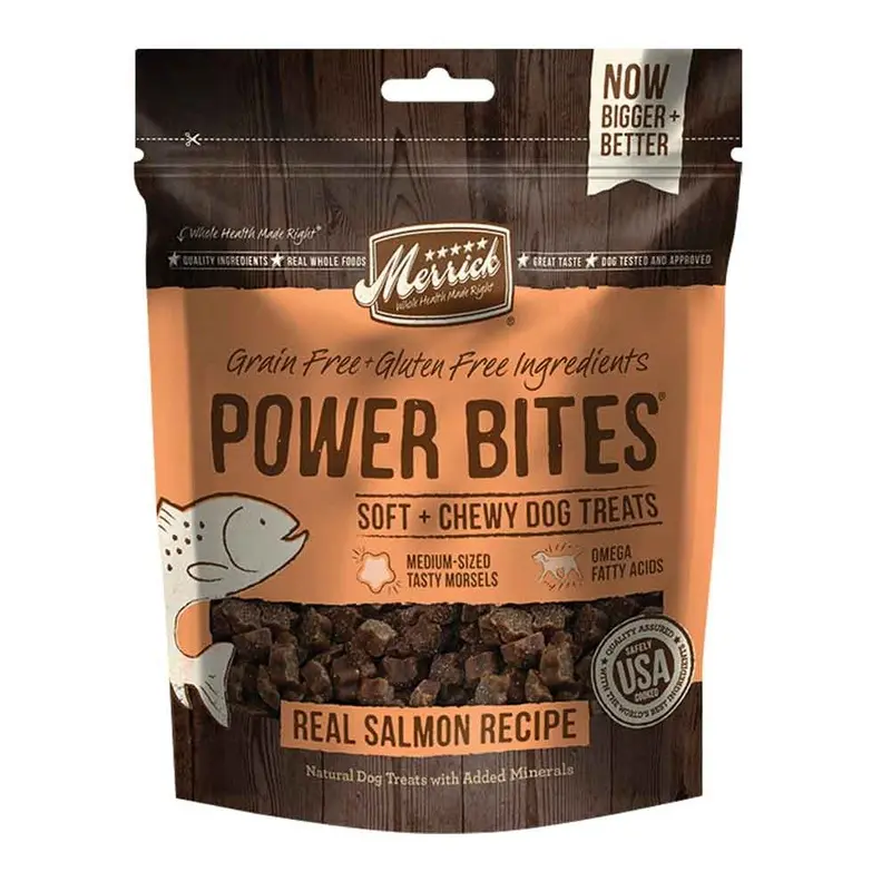 Merrick Dog Treats - Power Bites - GF - Real Salmon - 6 oz
