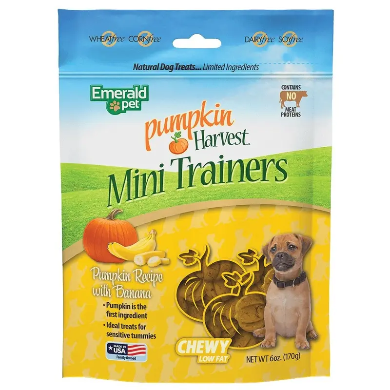 EMERALD PET - PUMPKIN HARVEST TRAINERS CHEWY DOG TREATS W/ BANANA 6OZ.