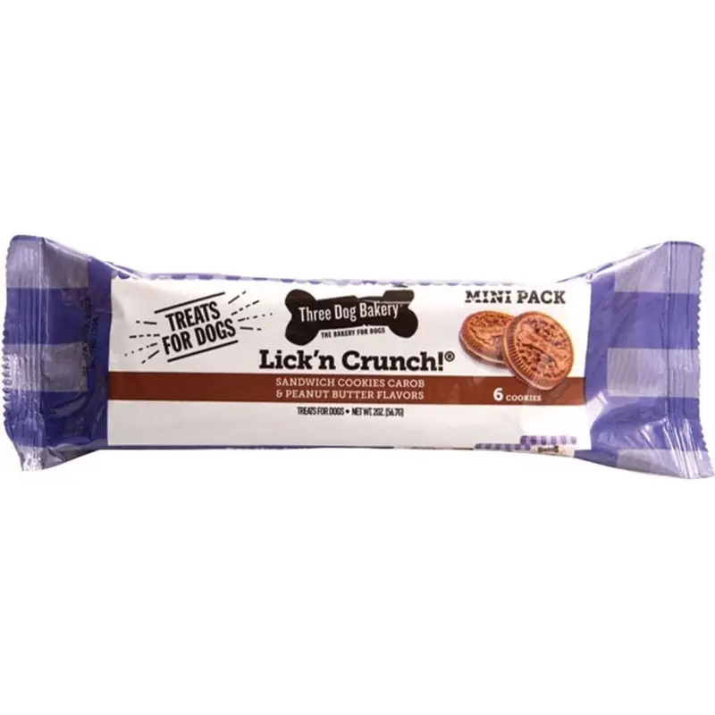 Three Dog Bakery - Lick N Crunch Peanut Butter Dog Cookies 6pk.