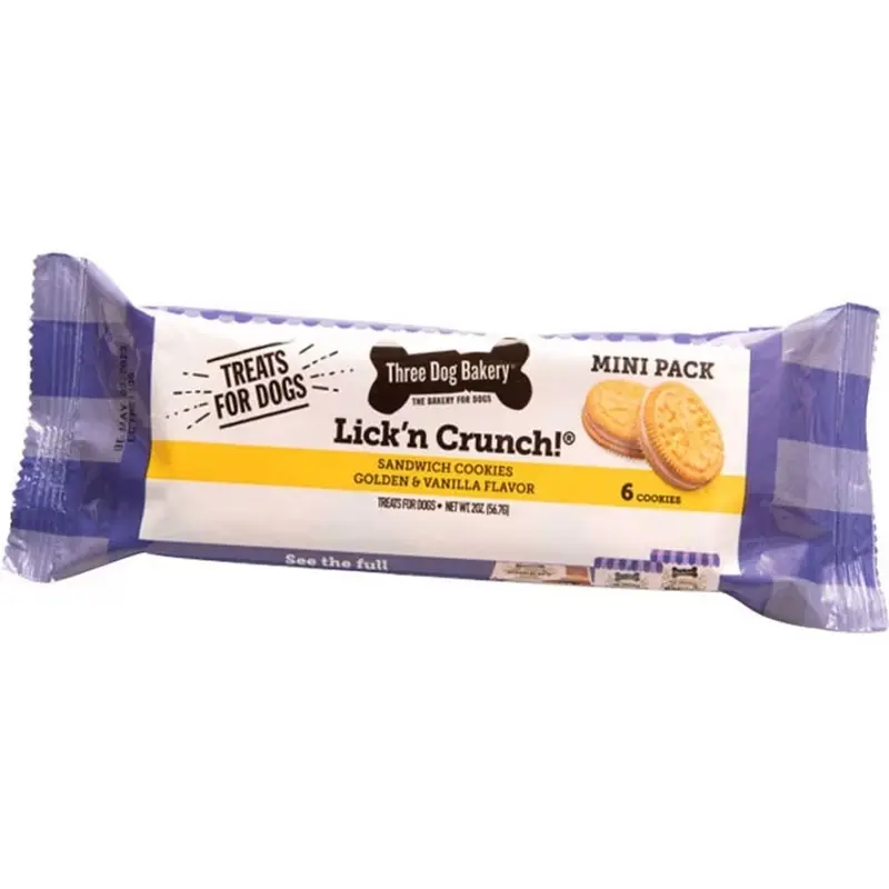 Three Dog Bakery - Lick N Crunch Vanilla Dog Cookies 6pk.