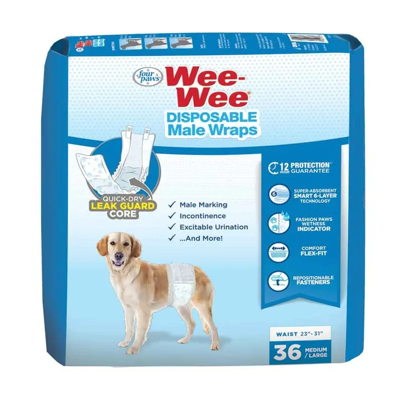 Four Paws - Wee-Wee Disposable Male Wraps M/L 36pk