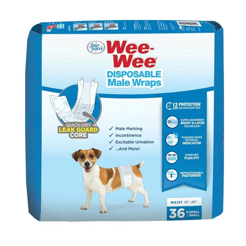 Four Paws - Wee-Wee Disposable Male Wraps XS/S 36pk