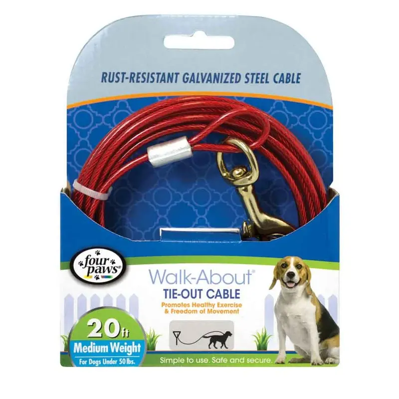 Four Paws - Walk-About Cable Md Weight Red 20ft
