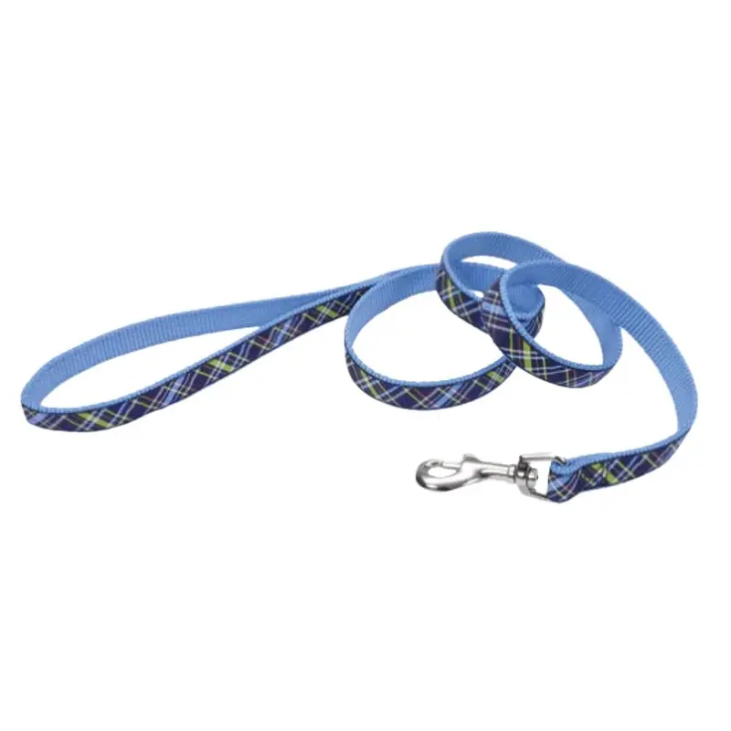 Coastal Ribbon Dog Leash - Navy Blue Plaid - 5/8in x 4ft