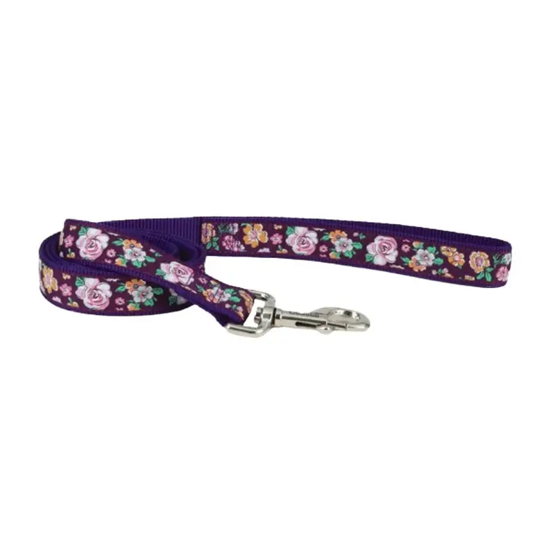 Coastal - Ribbon Purple Sketched Floral Leash 1inx6ft