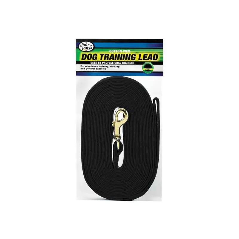 Four Paws - Cotton Web Black Training Leash 30ft