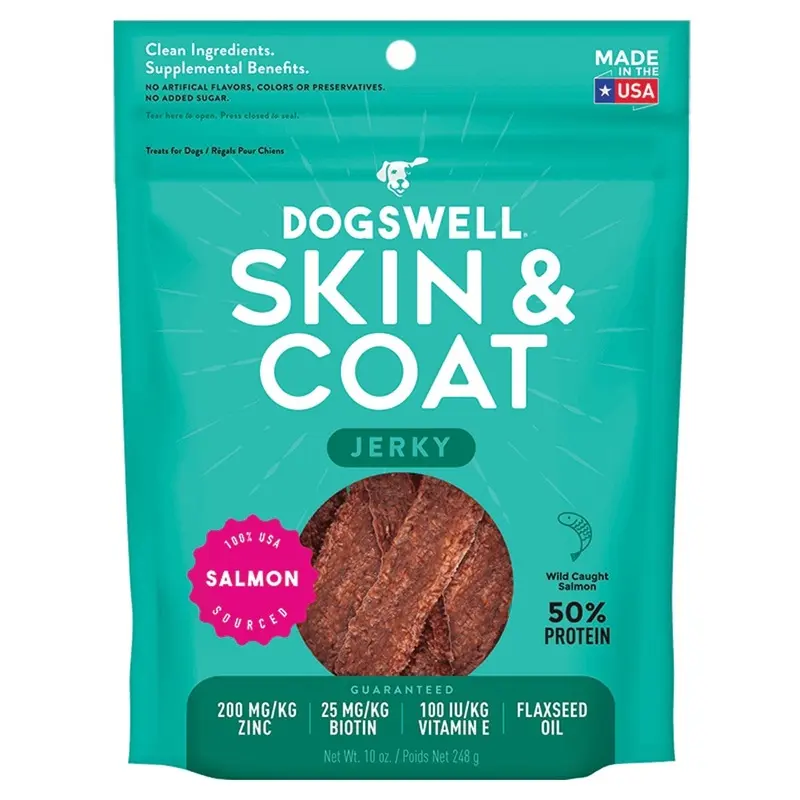 Dogswell Dog Treats - Skin & Coat Jerky - GF Slmn - 10oz