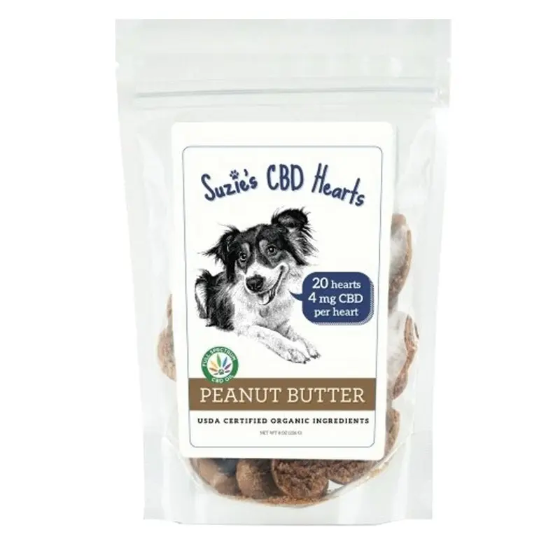 SUZIES CBD DOG TREATS - PB HEARTS - 8OZ