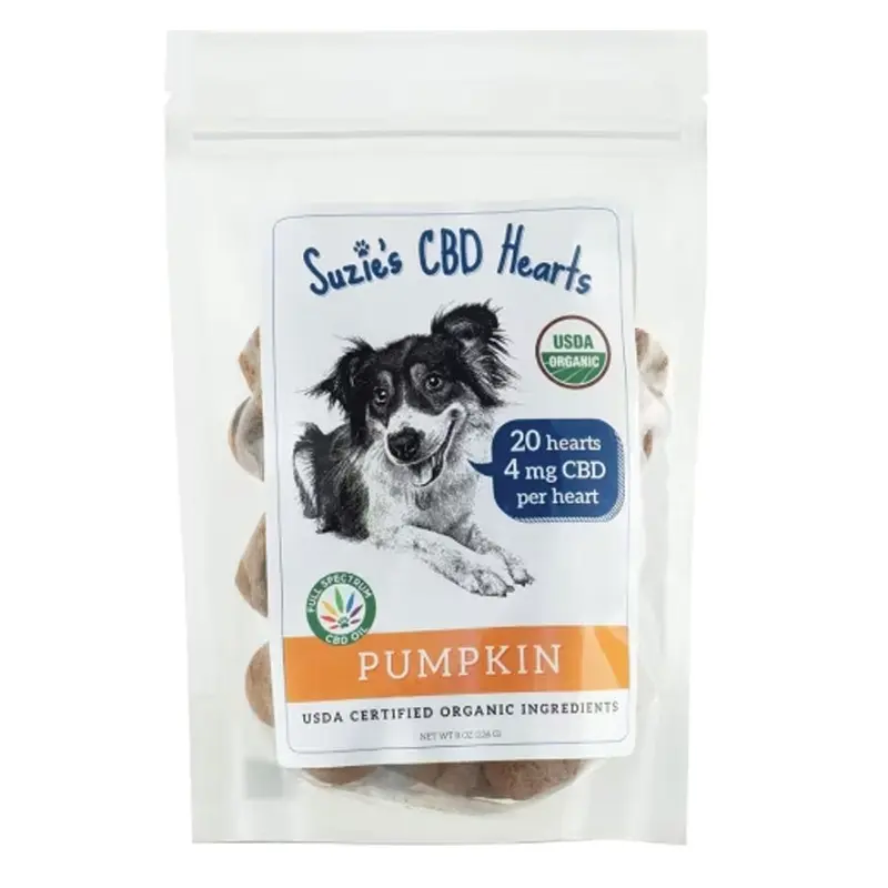 SUZIES CBD DOG TREATS - PUMPKIN HEARTS - 8OZ