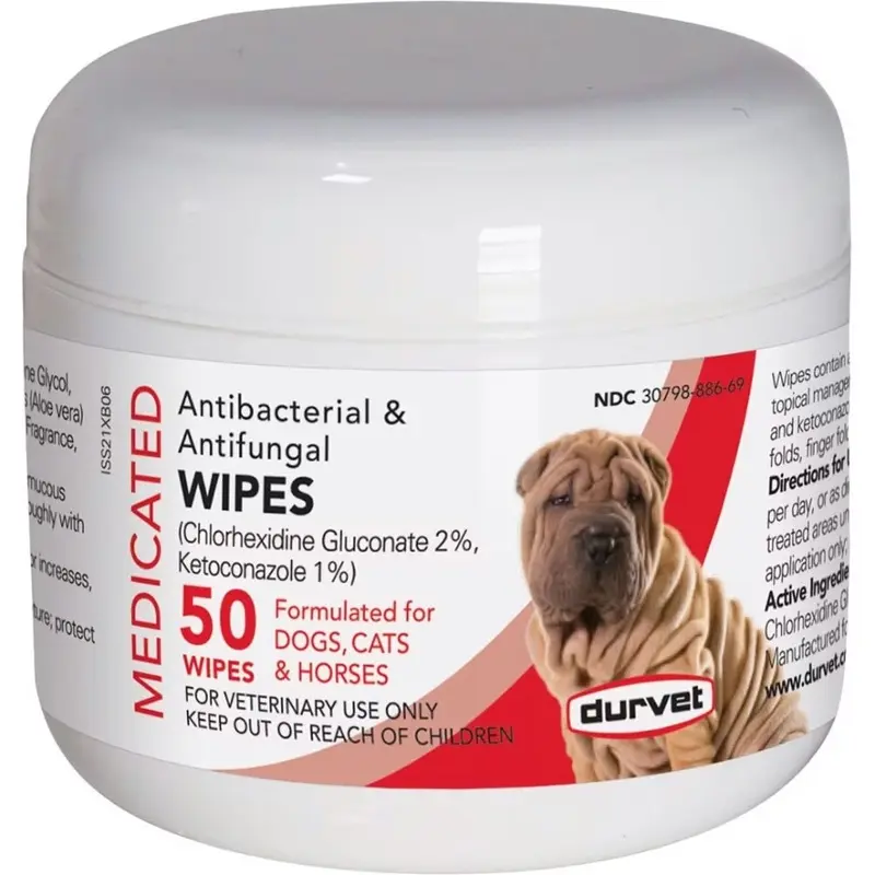Durvet - Antibacterial & Antifungal Pet Wipes 50ct
