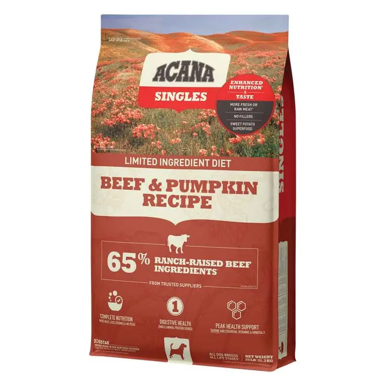 ACANA SINGLES LID DOG FOOD - BEEF & PUMPKIN 22.5LB