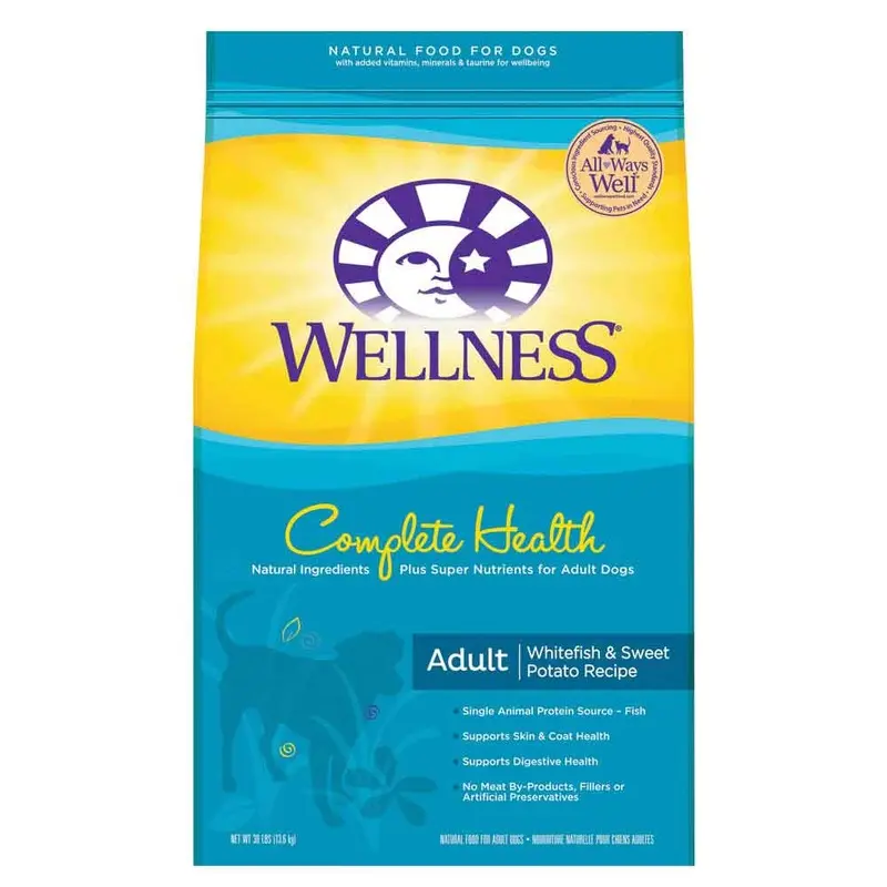 WELLNESS COMPLETE HEALTH DOG FOOD - FISH & SWEET POTATO - 26LB