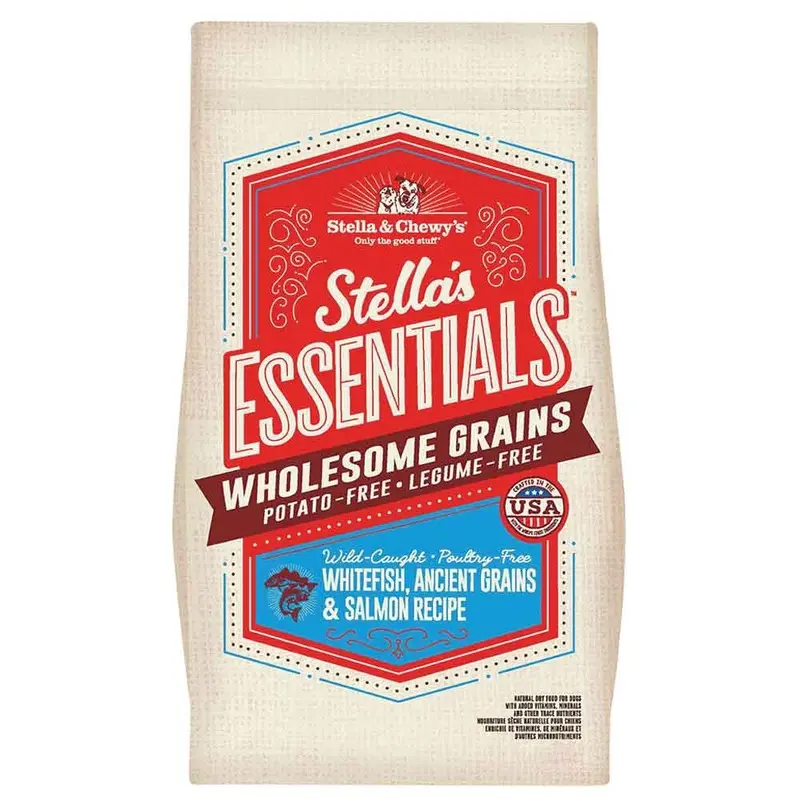 STELLAS ESSENTIALS DOG - WHITEFISH/SALMON/ANCIENT GRAIN - 25 LB