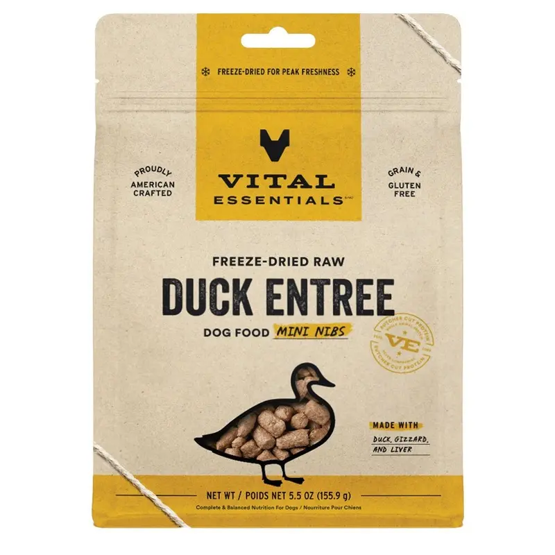 VITAL ESSENTIALS - FD MINI NIBS DUCK ENTREE  DOG FOOD 5.5OZ.