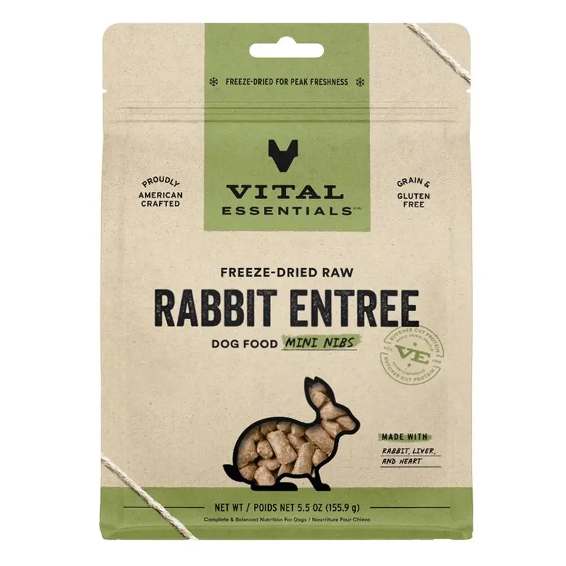 VITAL ESSENTIALS - FD MINI NIBS RABBIT ENTREE DOG FOOD 5.5OZ.