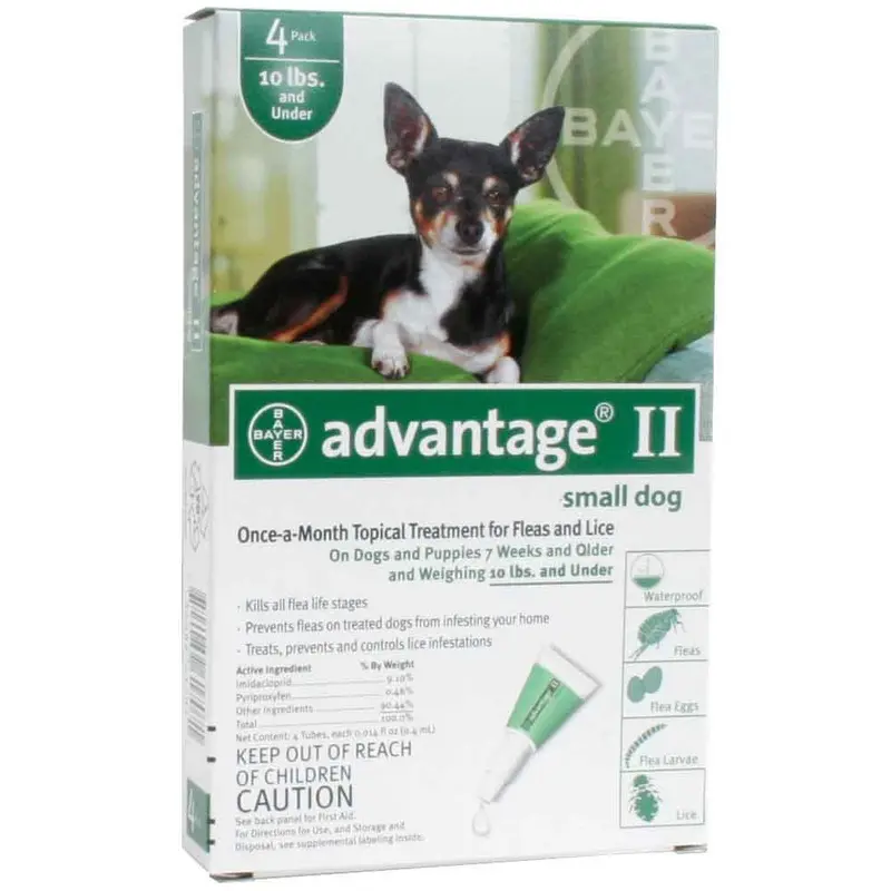 Advantage II  for Dogs and Puppies - Green - Under 10 lbs -