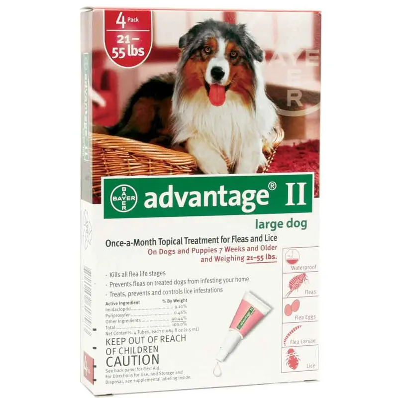 Advantage II for Dogs & Puppies - Red - 21 to 55 lb. - 4 pk.