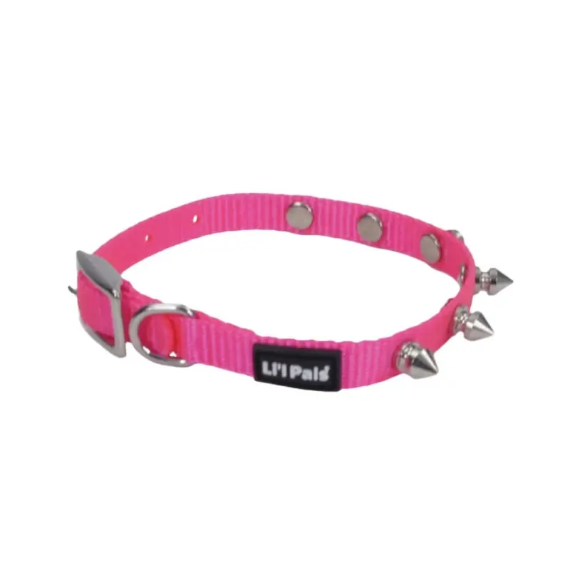 Coastal - Lil Pals Spiked Neon Pink Collar 3/8x8-10in
